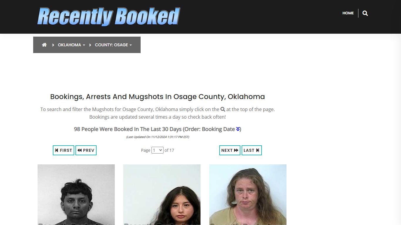 Bookings, Arrests and Mugshots in Osage County, Oklahoma - Recently Booked