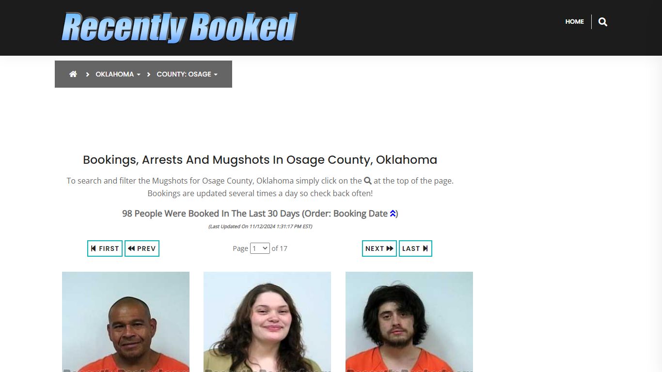 Bookings, Arrests and Mugshots in Osage County, Oklahoma - Recently Booked