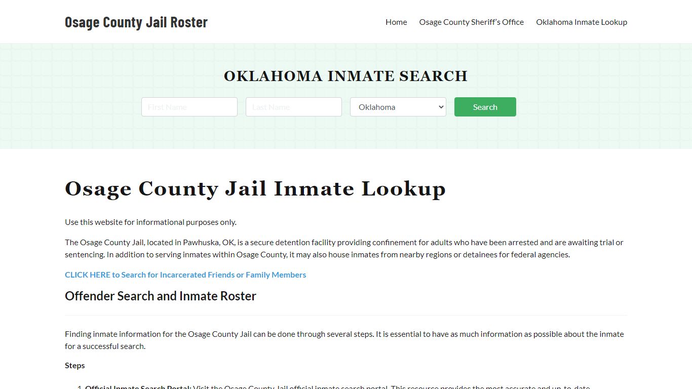 Osage County Jail Roster Lookup, OK, Inmate Search